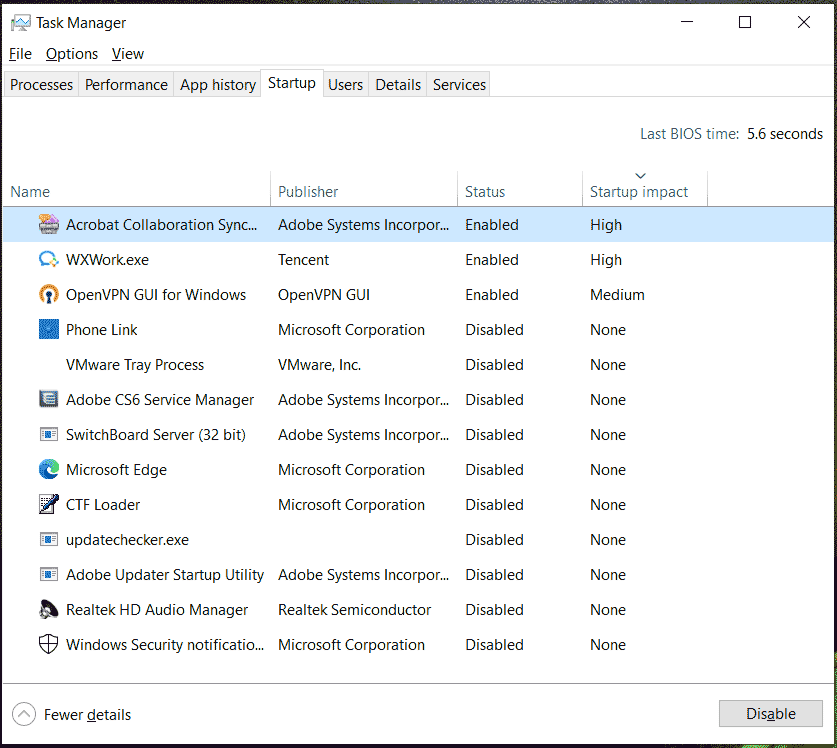 disable startup items in Task Manager