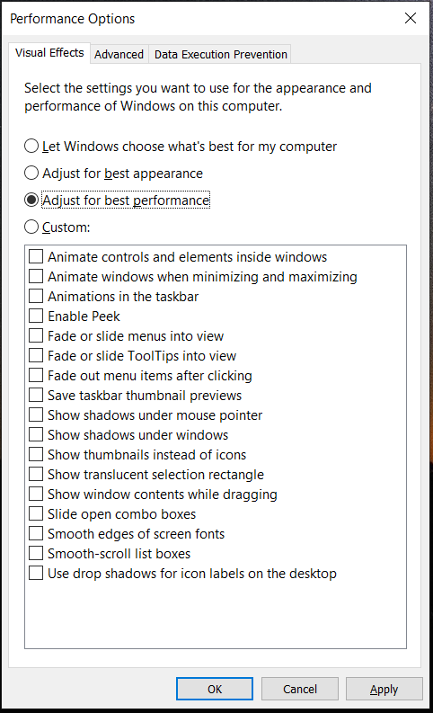 disable visual effects