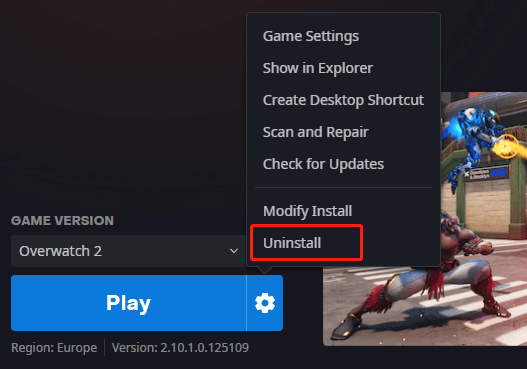 click Uninstall