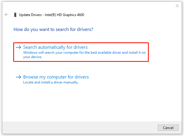 choose Search automatically for drivers