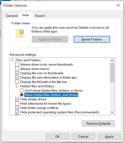 show hidden files