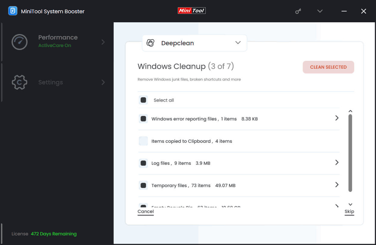 delete temporary files with System Booster