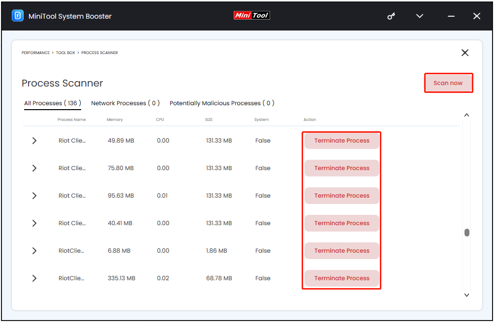 click Terminate Process