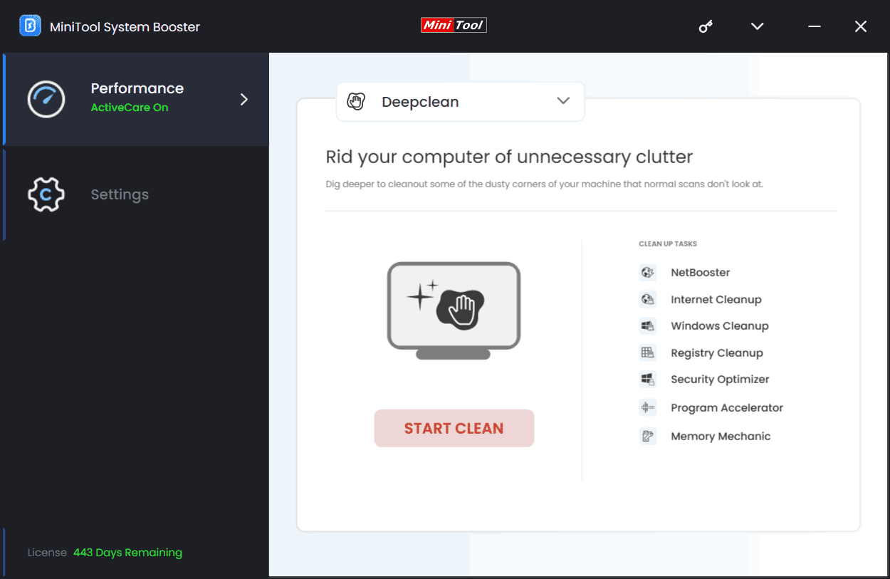 deep clean in MiniTool System Booster