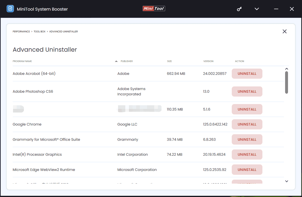 uninstall apps with MiniTool System Booster