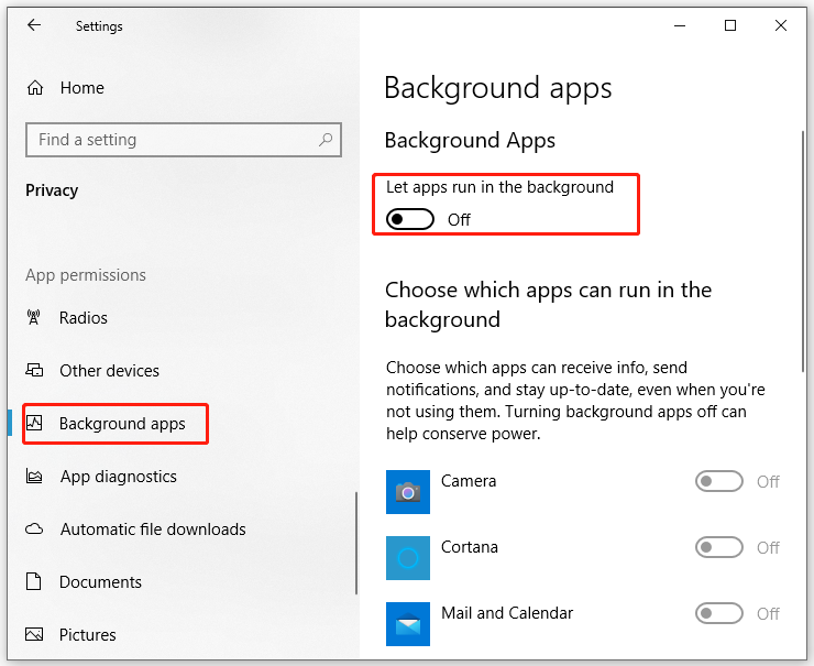 turn off background apps