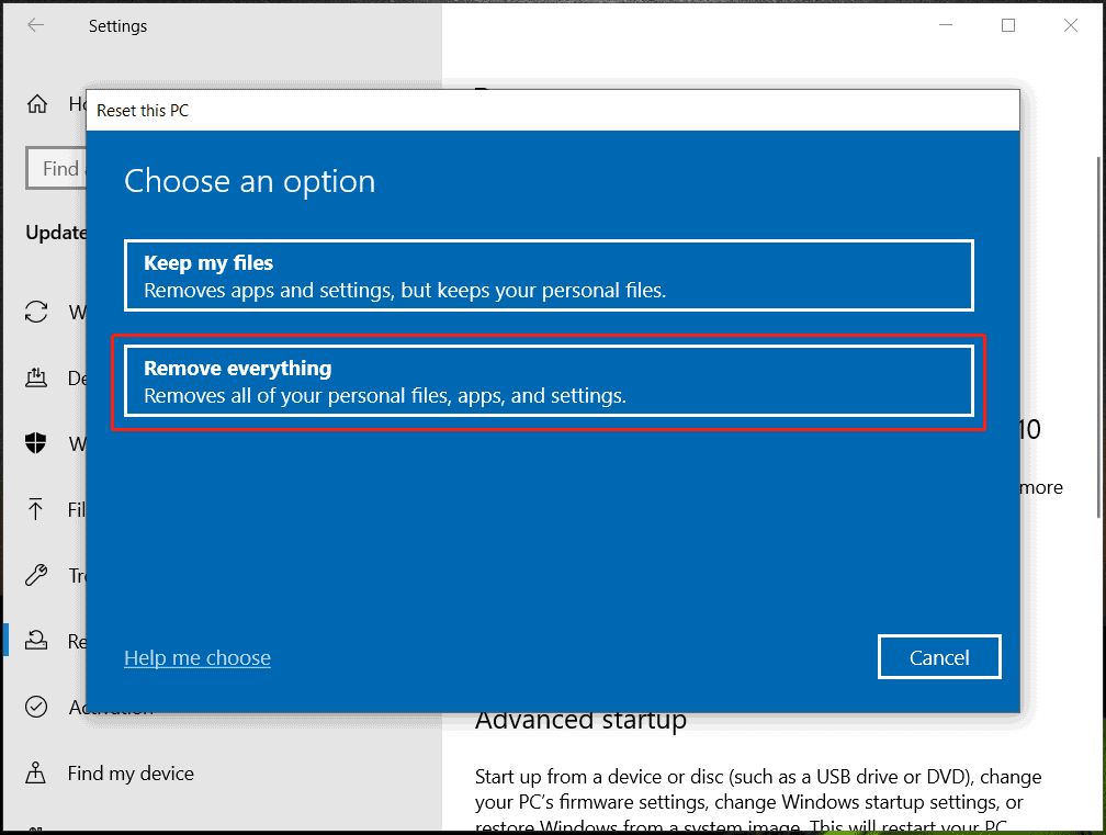 reset this PC Windows 10