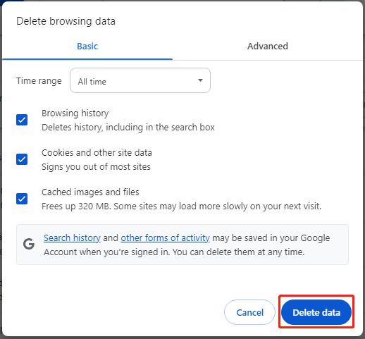 click Delete data