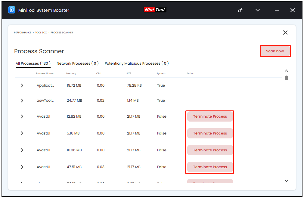 click Terminate Process