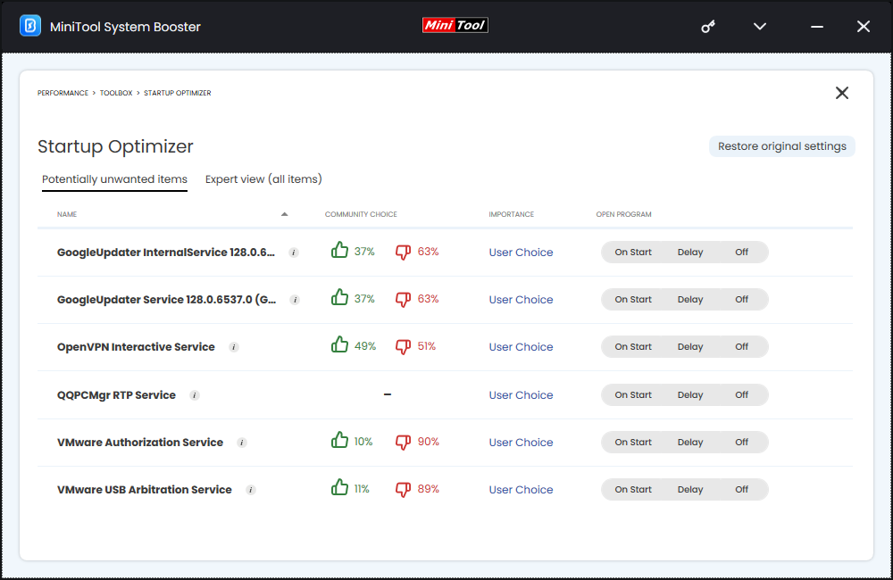 configure startups via MiniTool System Booster