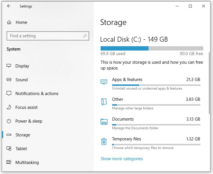 the Storage tab