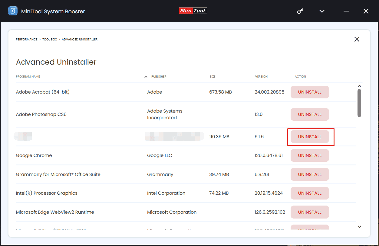 uninstall app with MiniTool System Booster