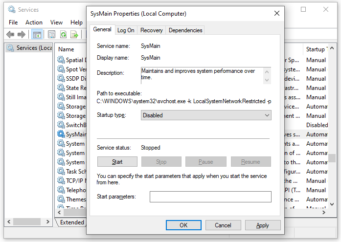 disable SysMain or Superfetch