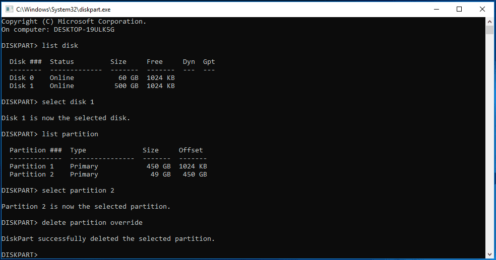 Diskpart force delete partition