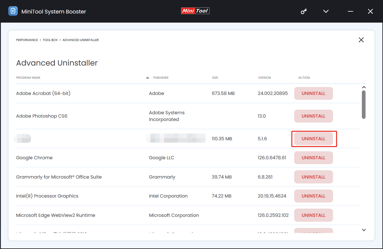 uninstall apps with MiniTool System Booster