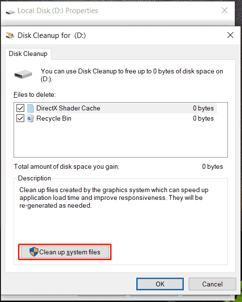 run Disk Cleanup for D drive