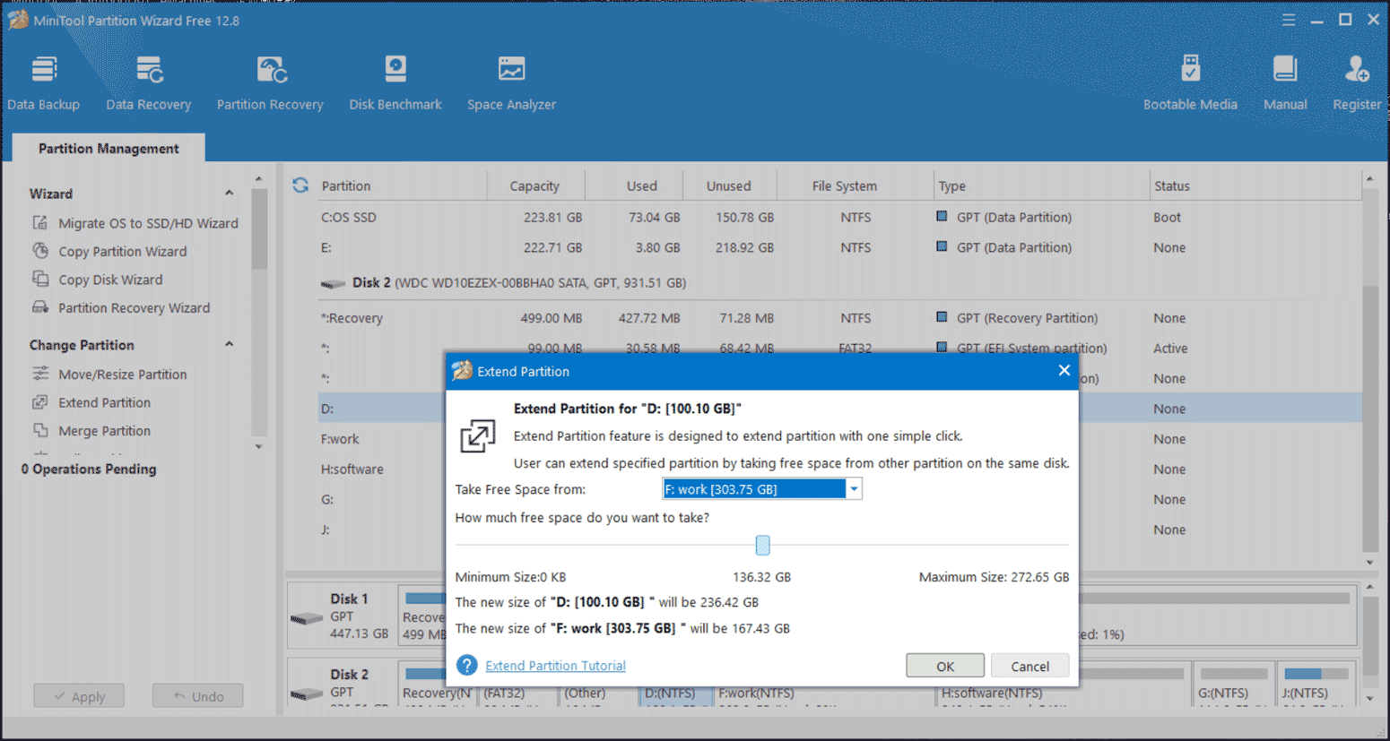 extend D partition