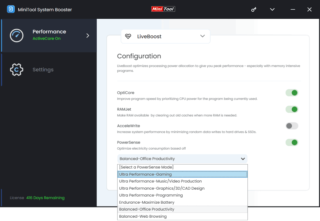 MiniTool System Booster power plan