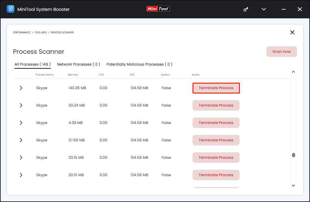 click Terminate Process