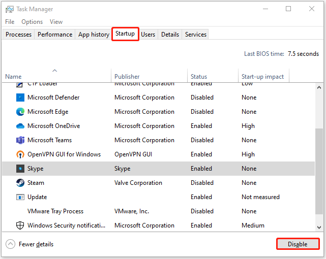 disable Skype via Task Manager