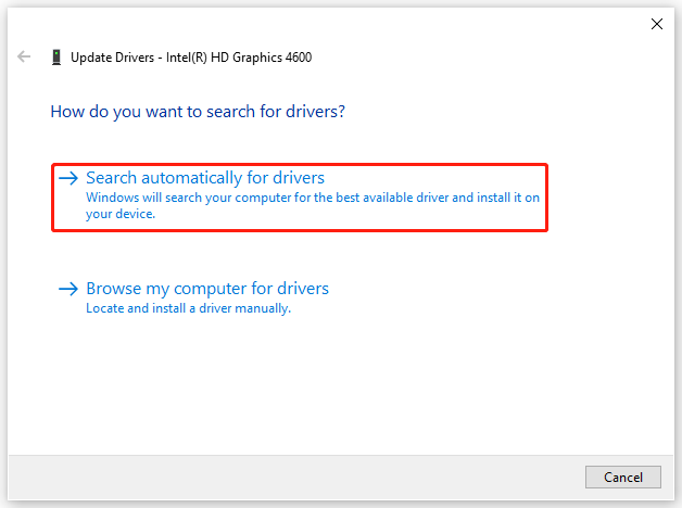 click Search automatically for drivers