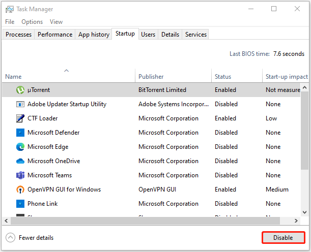 disable uTorrent in Task Manager