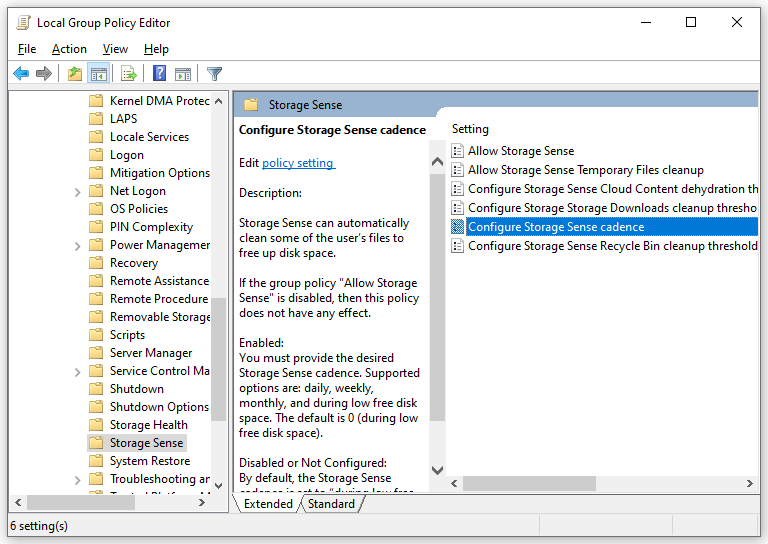 double-click on Configure Storage Sense cadence