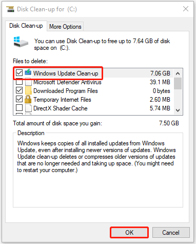 check the Windows Update Clean-up option