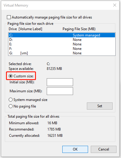 allocate less drive space