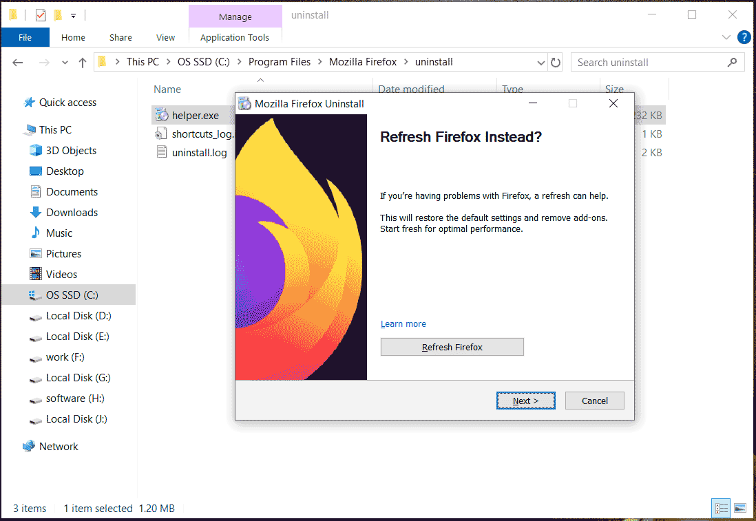 Firefox built-in uninstaller