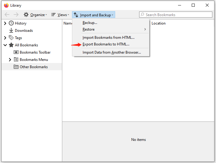 export Firefox bookmarks