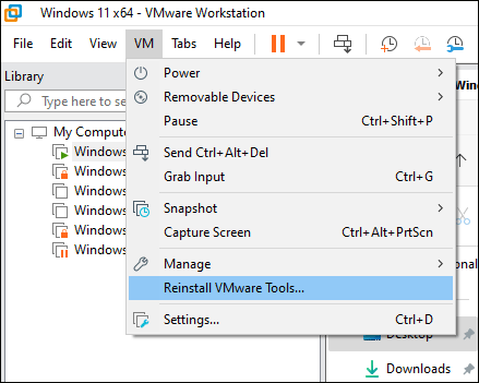 click Reinstall VMware Tools...