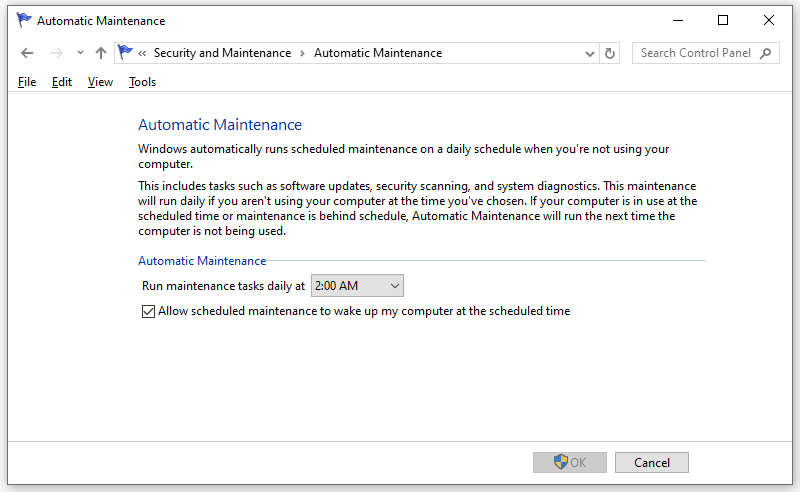 set Automatic Maintenance schedule