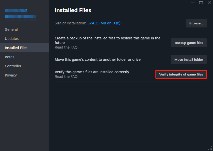 click on Verify integrity of game files under Installed Files