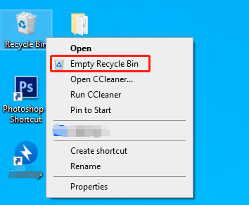 select Empty Recycle Bin from the context menu