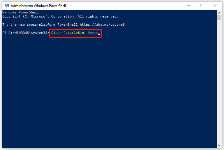 empty Recycle Bin via Windows PowerShell