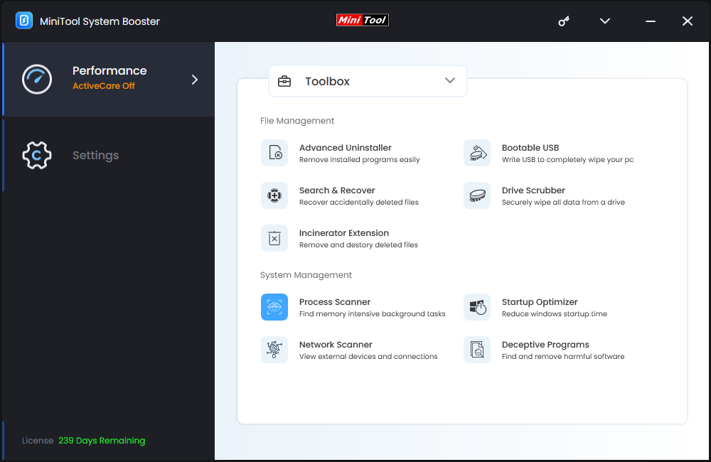 hit Process Scanner in MiniTool System Booster