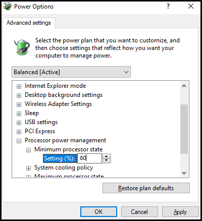 change Minimum processor state to 80