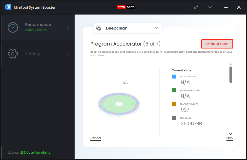 defragment the hard drive in MiniTool System Booster