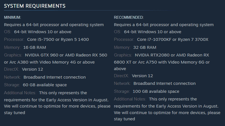 Arena Breakout: Infinite system requirements on Steam