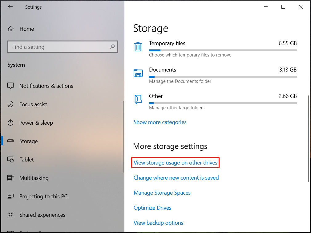 view storage usage on your HP Stream via Storage