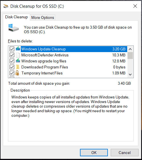 run Disk Cleanup to delete junk files