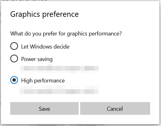 tick High performance for graphics preference