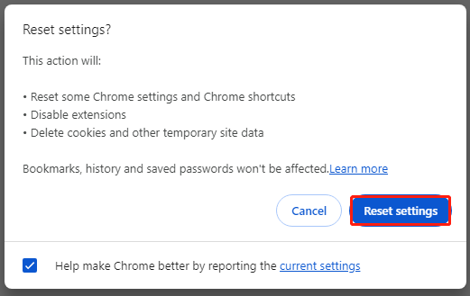 choose Reset settings