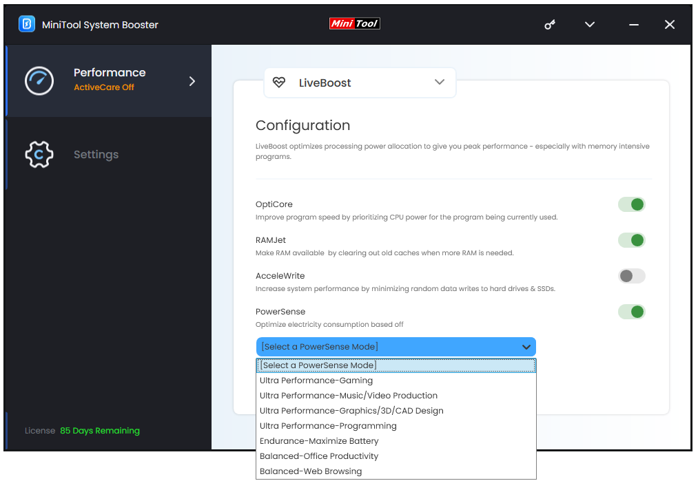  select a proper power plan in MiniTool System Booster