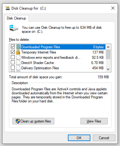 check the boxes beside the files you need to delete in disk cleanup