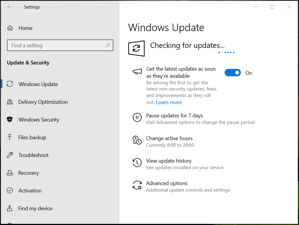 check for updates under Windows Update