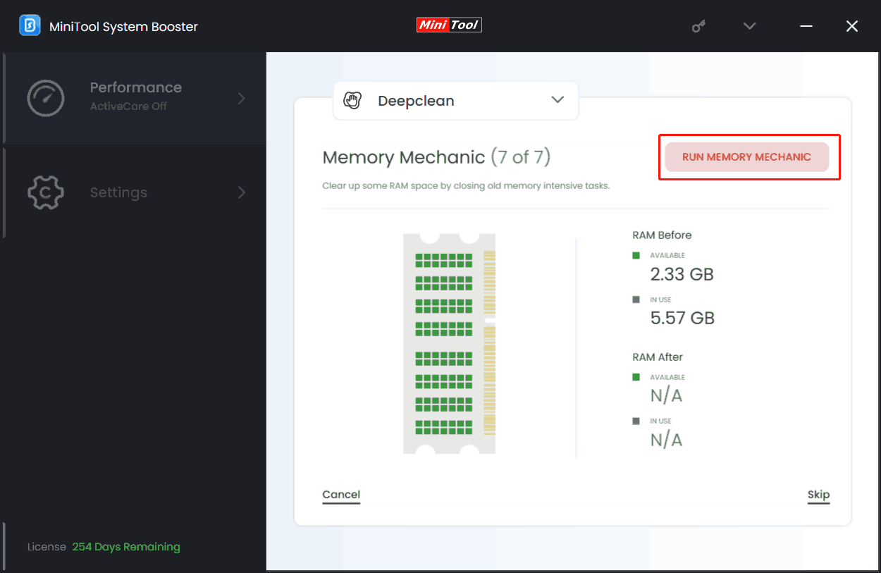 run memory mechanic with MiniTool System Booster