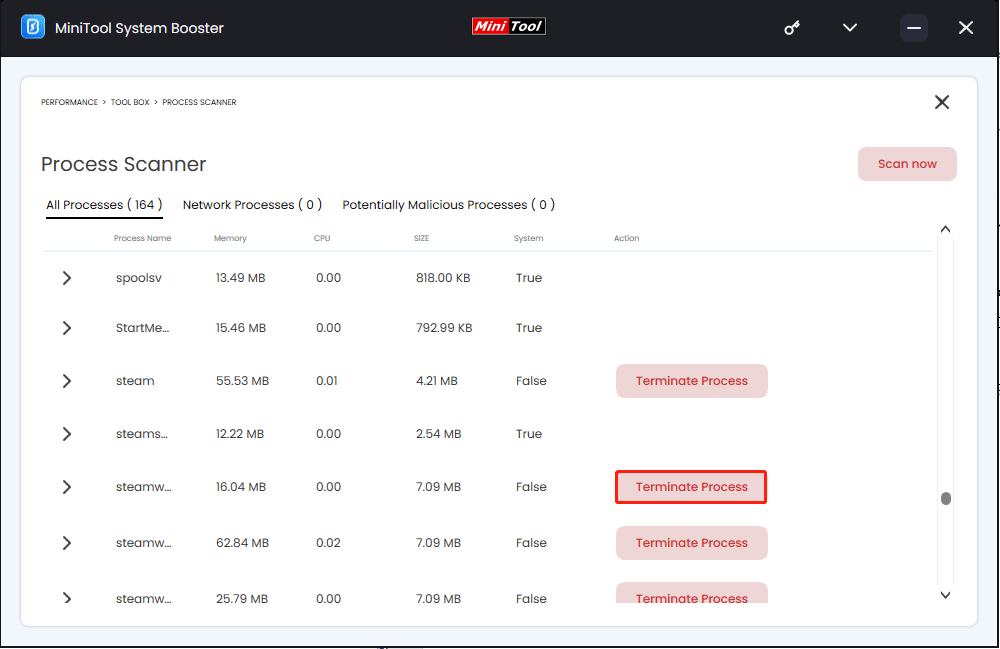 click on Terminate Process