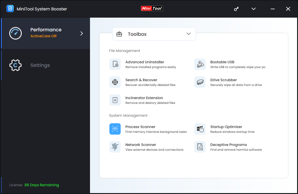 hit Process Scanner in the Toolbox page